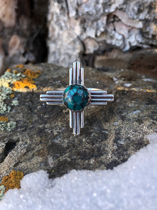 Turquoise, sterling silver Zia ring size 101/2