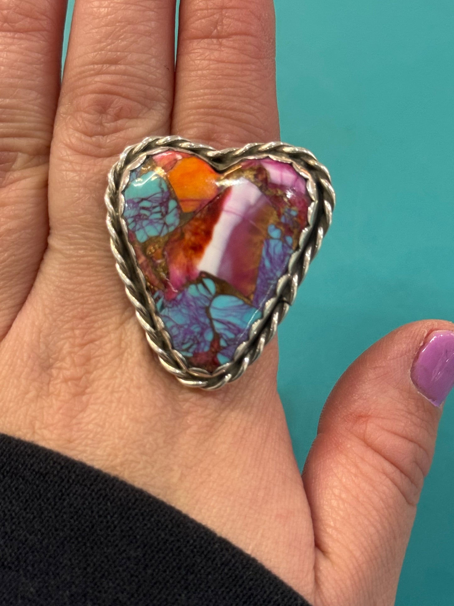 Pink Dahlia Turquoise Ring
