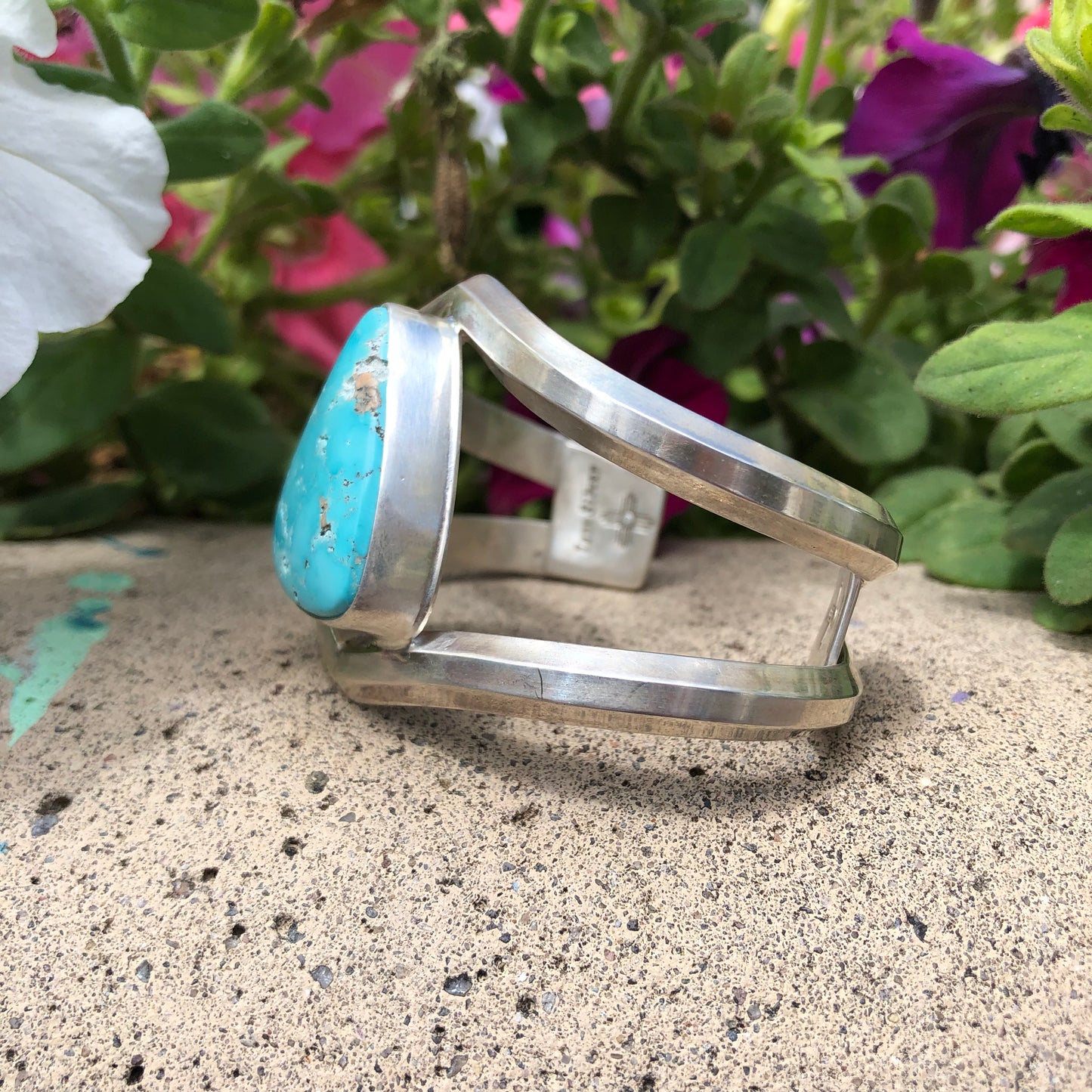 Magnolia turquoise, sterling silver cuff bracelet