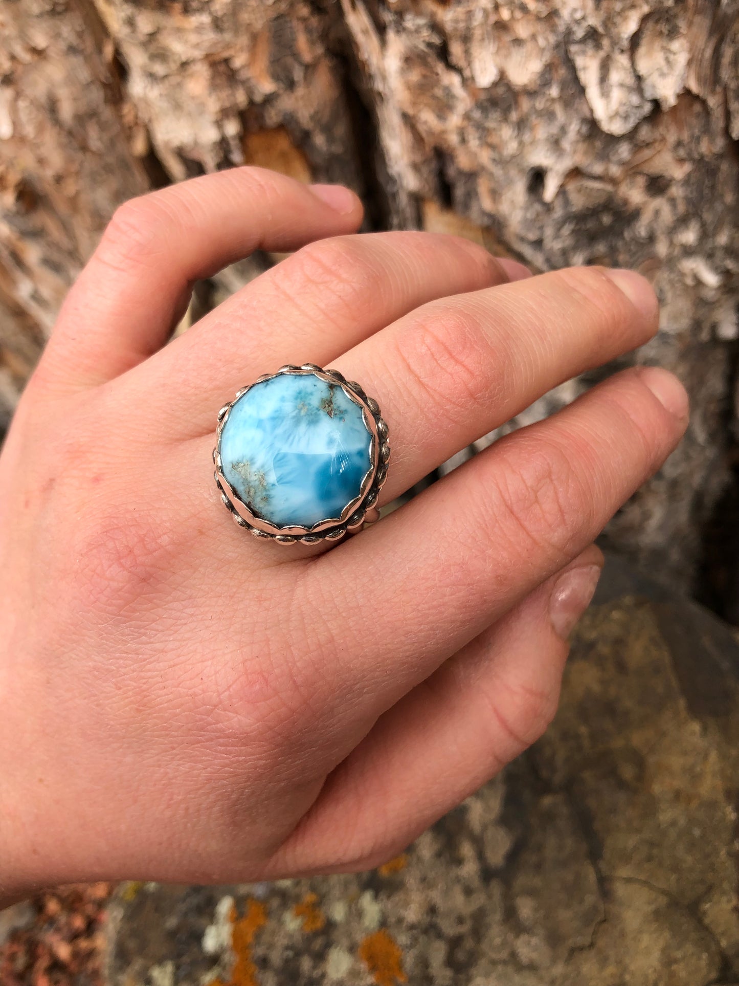 Larimar, sterling silver ring. Size 9